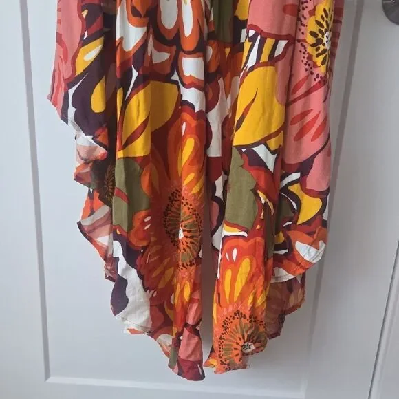 MSK Orange and Brown Floral Asymmetrical High-Low Romper - Picture 3 of 5